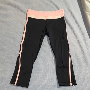 Lululemon black, pink and white crop leggings, size 6